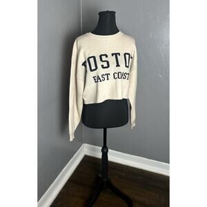 Womens Boston Beige Cropped Sweater Long Sleeve Size Large. Preppy Academia Fall
